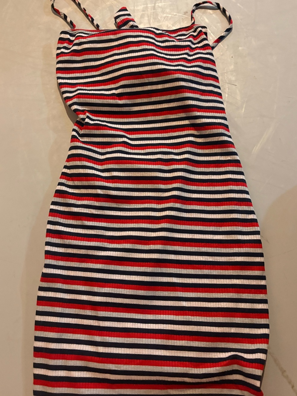 Striped Spaghetti Strap Windsor Dress - Red, White & Navy